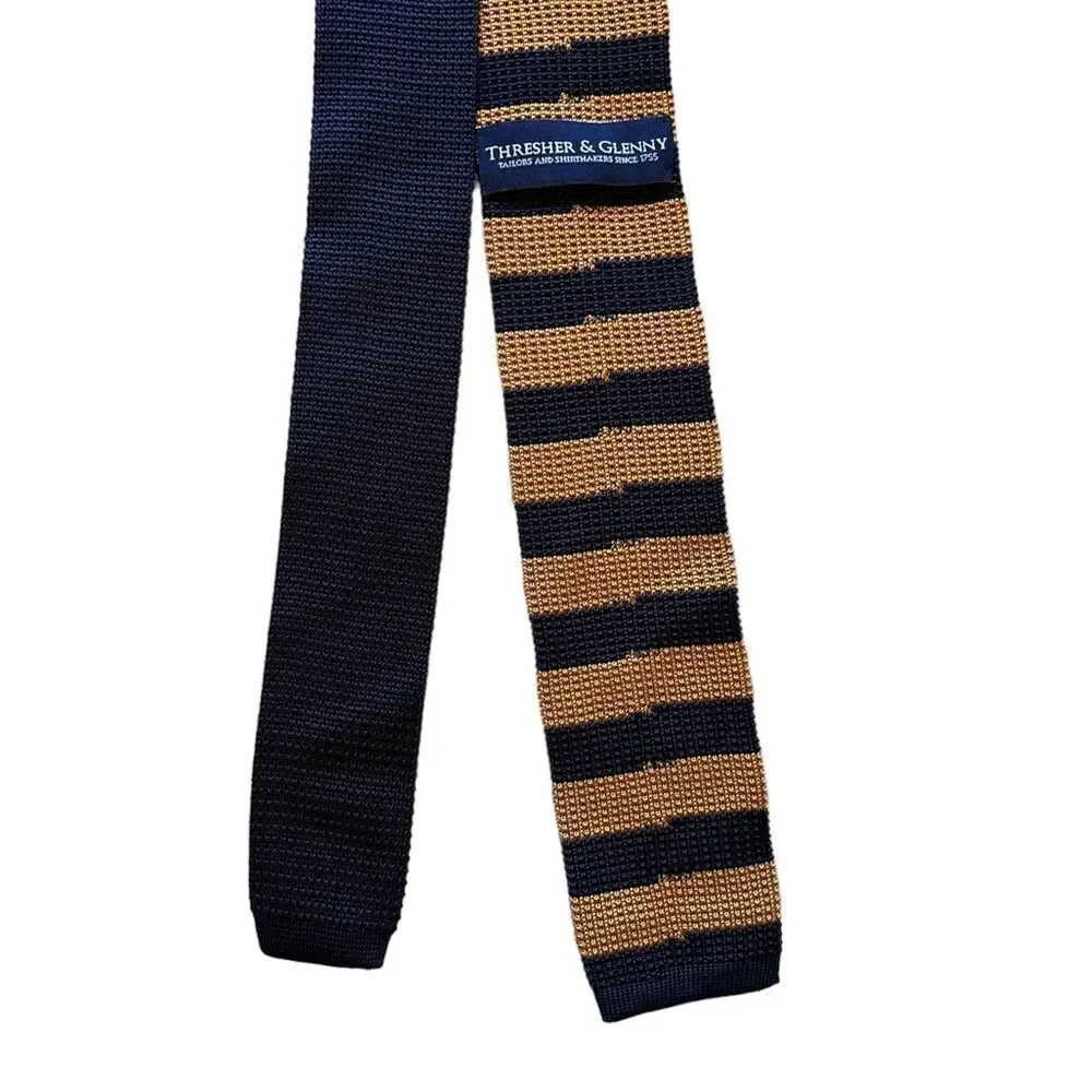 Tresher & Glenny 100% Silk Blue Gold Tie Striped Tailors Shirtmakers